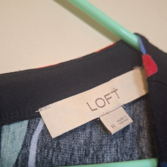 Loft M Stained Glass Floral Swing Dress Black floral longsleeve mini boho - Picture 3 of 7